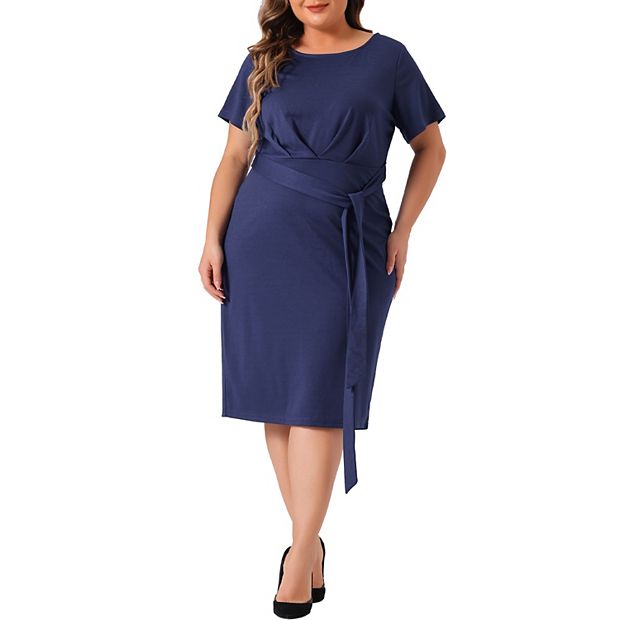 knee length dresses for ladies Sweetheart Navy Elegance Twist-Front Midi Dress — Curve-Contoured Long Sleeve Silhouette 1x