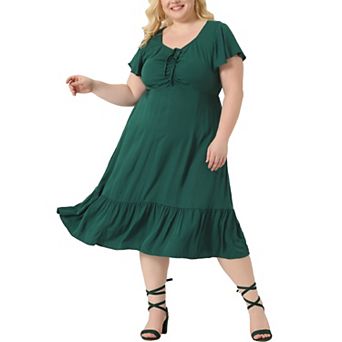 Plus Size Dress For Women Short Sleeve Sweetheart Neck Ruffle Tiered Maxi Long Dresses