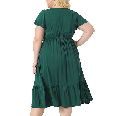 green emerald velvet dress Daphne Green Ruffle Maxi Dress main image 1