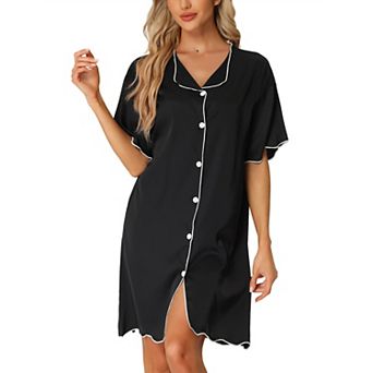 Women's Nightshirt Satin Short Sleeve Sleepshirt Button Down Pajama Nightgown
