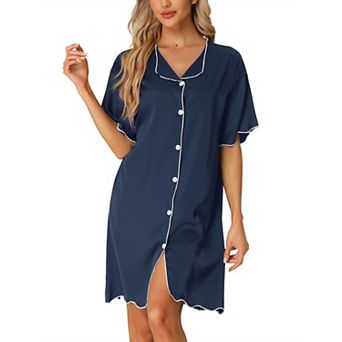 Women's Nightshirt Satin Short Sleeve Sleepshirt Button Down Pajama Nightgown