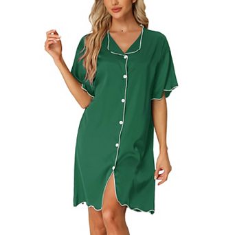 Women's Nightshirt Satin Short Sleeve Sleepshirt Button Down Pajama Nightgown