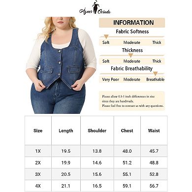 Plus Size Denim Jackets For Women Sleeveless Lightweight Button Jean Crop Waistcoat Vests