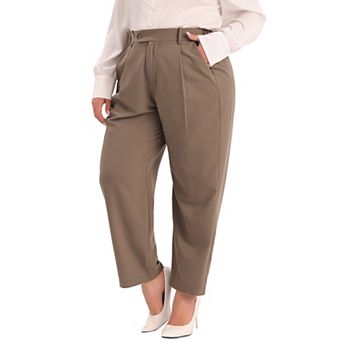 Women's Plus Size Pleated Work Office Outfits High Waisted Business Casual Pants with Pocket