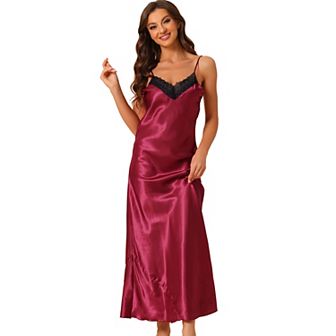 Women's Sleeveless Camisole Pajamas V Neck Sleepwear Lace Trim Lounge Maxi Nightgowns