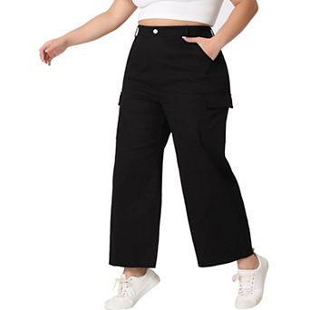 Plus Size Cargo Pants For Women Elastic Waist Pockets Outdoor Workout Trousers