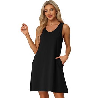 Women's Pajamas Tank Dress With Pockets V-neck Sleepwear Lounge Nightgowns