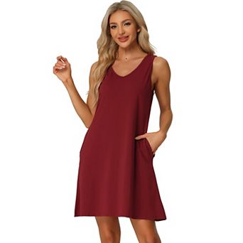 Women's Pajamas Tank Dress With Pockets V-neck Sleepwear Lounge Nightgowns