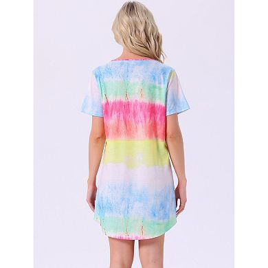 Women's Sleepshirt T-shirt Dress Colorful Striped Nightshirt Nightgown