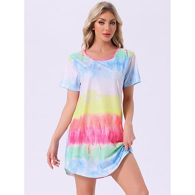 Women's Sleepshirt T-shirt Dress Colorful Striped Nightshirt Nightgown