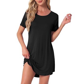 Women's Sleepshirt T-shirt Dress Colorful Striped Short Sleeve Nightshirt Nightgown