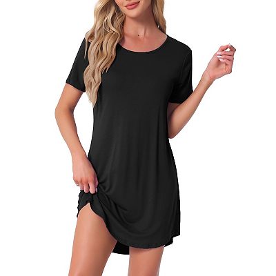 night dress long t shirt Women's Sleepshirt T-shirt Dress Colorful Striped Short Sleeve Nightshirt  Nightgown