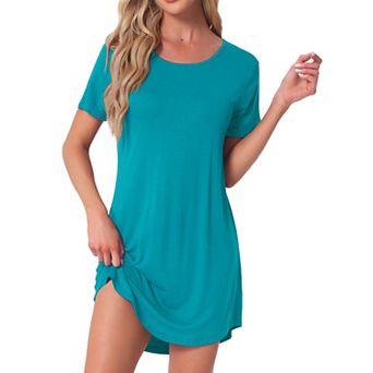 Women's Sleepshirt T-shirt Dress Colorful Striped Short Sleeve Nightshirt Nightgown