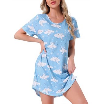 Women's Sleepshirt T-shirt Dress Colorful Striped Short Sleeve Nightshirt Nightgown