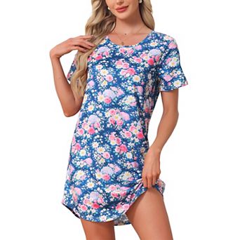 Women's Sleepshirt T-shirt Dress Colorful Striped Short Sleeve Nightshirt Nightgown