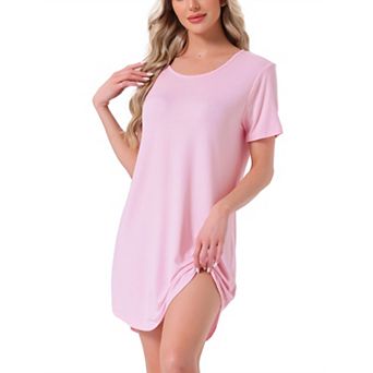 Women's Sleepshirt T-shirt Dress Colorful Striped Short Sleeve Nightshirt Nightgown