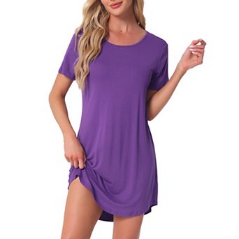 Women's Sleepshirt T-shirt Dress Colorful Striped Short Sleeve Nightshirt Nightgown