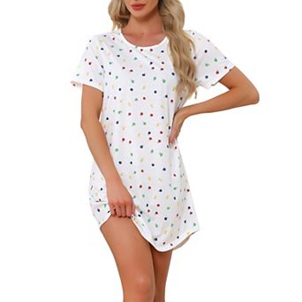 Women's Sleepshirt T-shirt Dress Colorful Striped Short Sleeve Nightshirt Nightgown