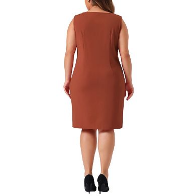 Plus Size Dresses For Women Classic Boat Neck Work Sleeveless Sheath Dress