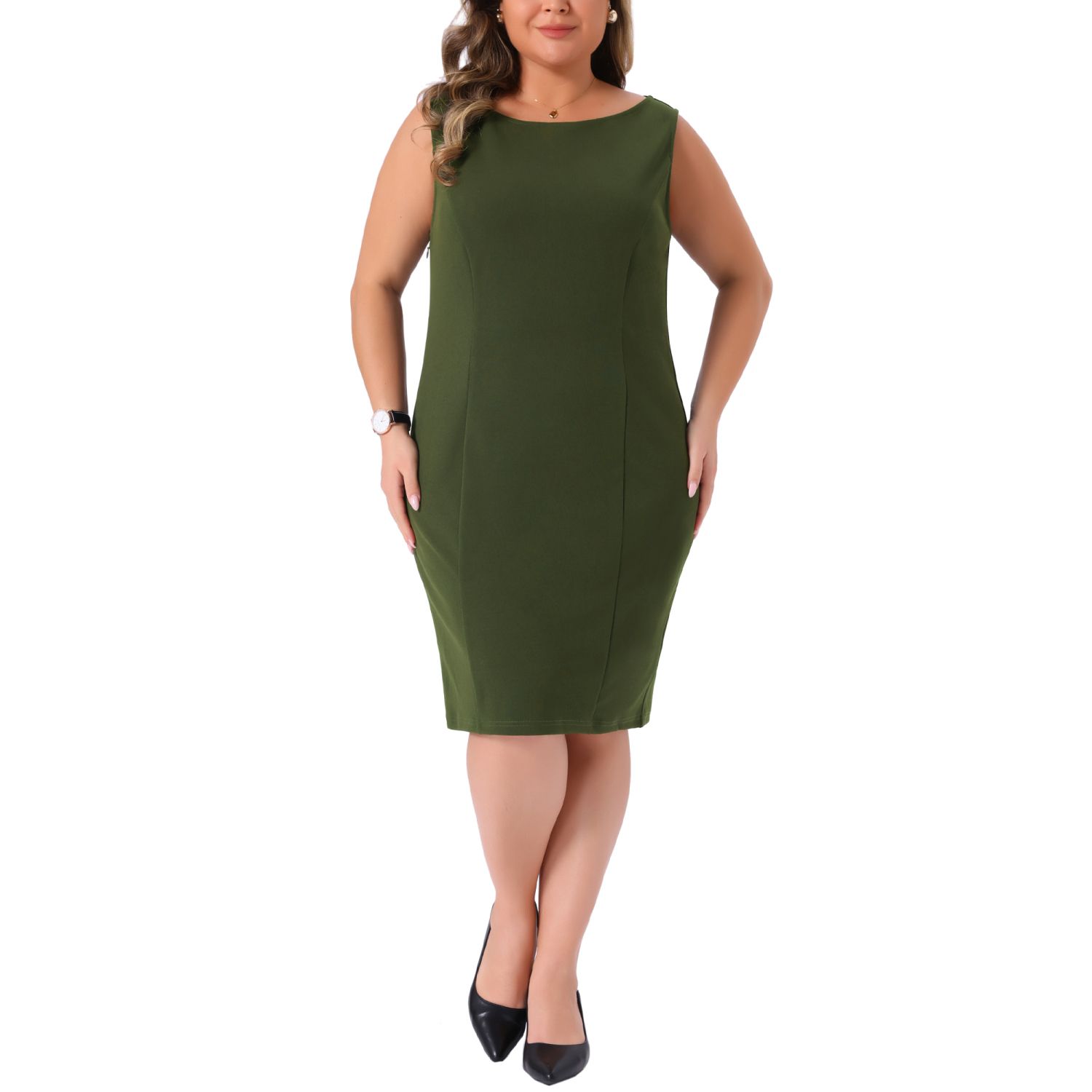 Женские платья Plus Size Dresses for Women Classic Boat Neck Work Sleeveless Sheath Dress