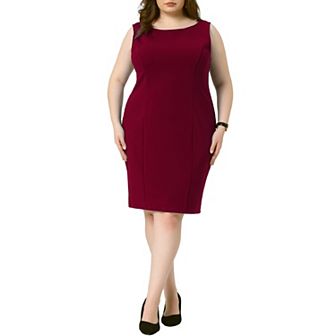 Plus Size Dresses for Women Classic Boat Neck Work Sleeveless Sheath Dress