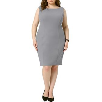 Plus Size Dresses for Women Classic Boat Neck Work Sleeveless Sheath Dress