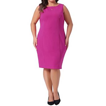 Plus Size Dresses for Women Classic Boat Neck Work Sleeveless Sheath Dress
