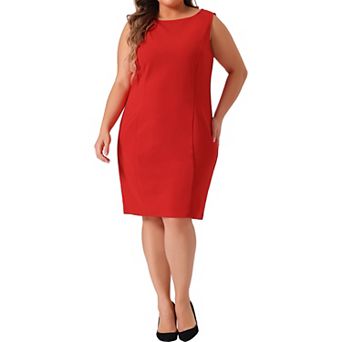 Plus Size Dresses for Women Classic Boat Neck Work Sleeveless Sheath Dress
