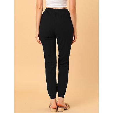 Soft Casual Drawstring Tie Trousers Summer Elastic Waist Loose Jogger Pants With Pockets