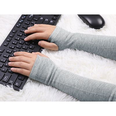 Gants Mitaines Longues Fingerless Ericotry - Laine & Cachemire - Chauds Anti-Dérapants - Longueur Coude (Gris Clair)