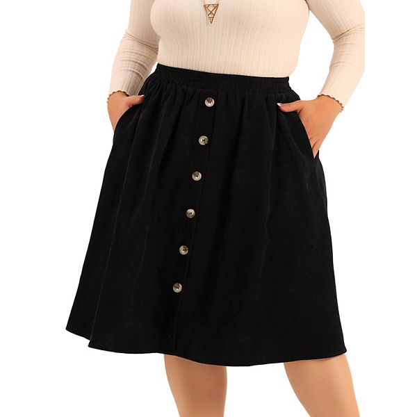 Plus Size Elastic Waist Calf Length Winter Corduroy Skirt