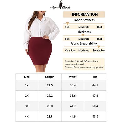 Plus Size For Women High Waist Stretch Office Work Bodycon Pencil Skirt