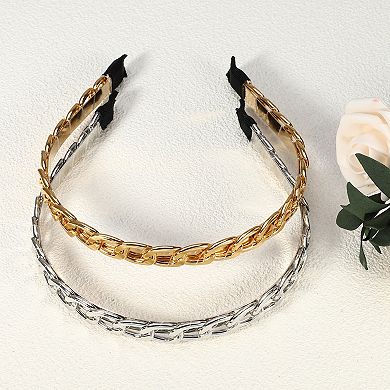 2 Pcs Metal Twisted Link Chain Shape Headbands Gold Tone Silver Tone 0.47"