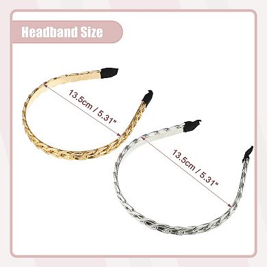 2 Pcs Metal Twisted Link Chain Shape Headbands Gold Tone Silver Tone 0.47"