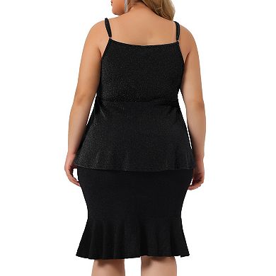 Plus Size Camisole For Women V Neck Wrap Peplum Sleeveless Ruffle Hem Cami Tank Tops