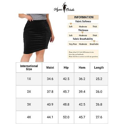 Plus Size Velvet Skirts For Women Stretch High Waist Ruched Pencil Bodycon Mini Club Skirt