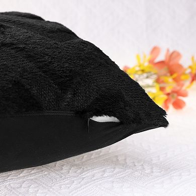 Soft Plush Decorative Throw Solid Striped Pillow Covers 2 Pcs 18" X 18"