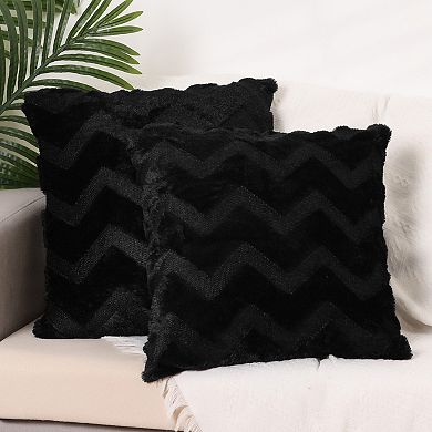 Soft Plush Decorative Throw Solid Striped Pillow Covers 2 Pcs 18" X 18"