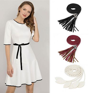 Women's Tassels Braided Skinny Waist Belts 52 Inches
