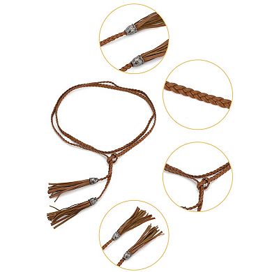 Women's Tassels Braided Skinny Waist Belts 52 Inches