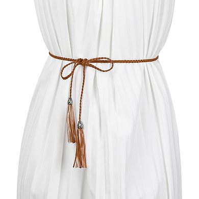Women's Tassels Braided Skinny Waist Belts 52 Inches