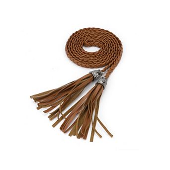 Women's Tassels Braided Skinny Waist Belts 52 in