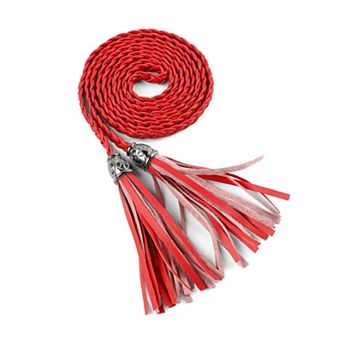 Women's Tassels Braided Skinny Waist Belts 52 in