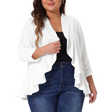 Plus Size Cardigan For Women Soft 3/4 Sleeve Open Front Cropped Shrug Bolero Cardigans Jacket