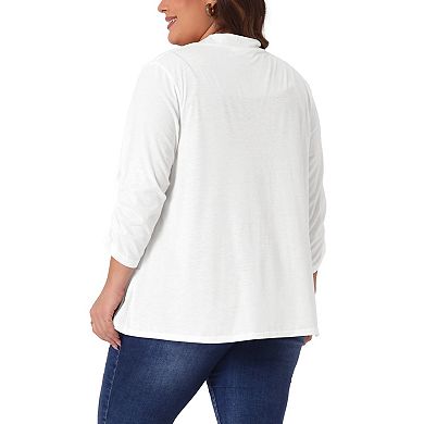 Plus Size Cardigan For Women Soft 3/4 Sleeve Open Front Cropped Shrug Bolero Cardigans Jacket