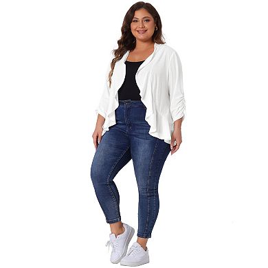 Plus Size Cardigan For Women Soft 3/4 Sleeve Open Front Cropped Shrug Bolero Cardigans Jacket