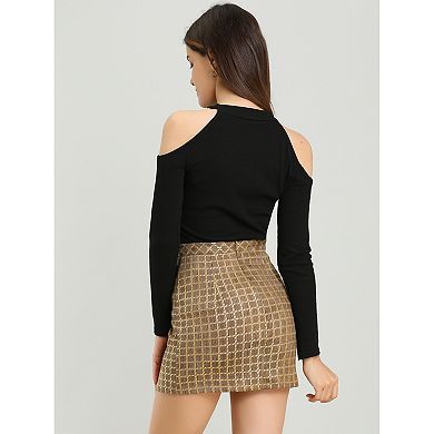 Women's Check Slit Hem Faux Suede Mini Skirt
