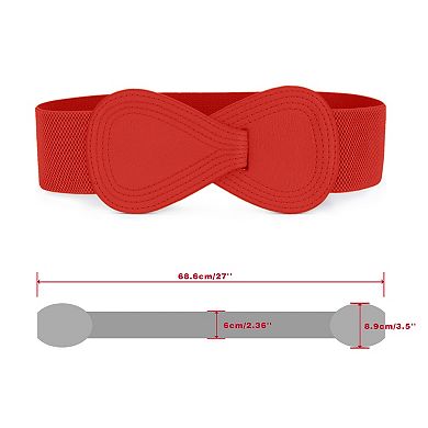 Women's Interlocked 8-Shaped Buckle Faux Leather Elastic Belt Fit Waist Girth 25"-37"