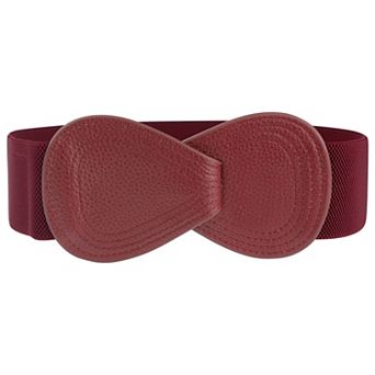 Women's Interlocked 8-Shaped Buckle Faux Leather Elastic Belt Fit Waist Girth 25"-37"