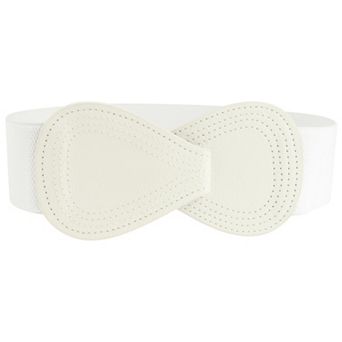 Women's Interlocked 8-Shaped Buckle Faux Leather Elastic Belt Fit Waist Girth 37"-49"